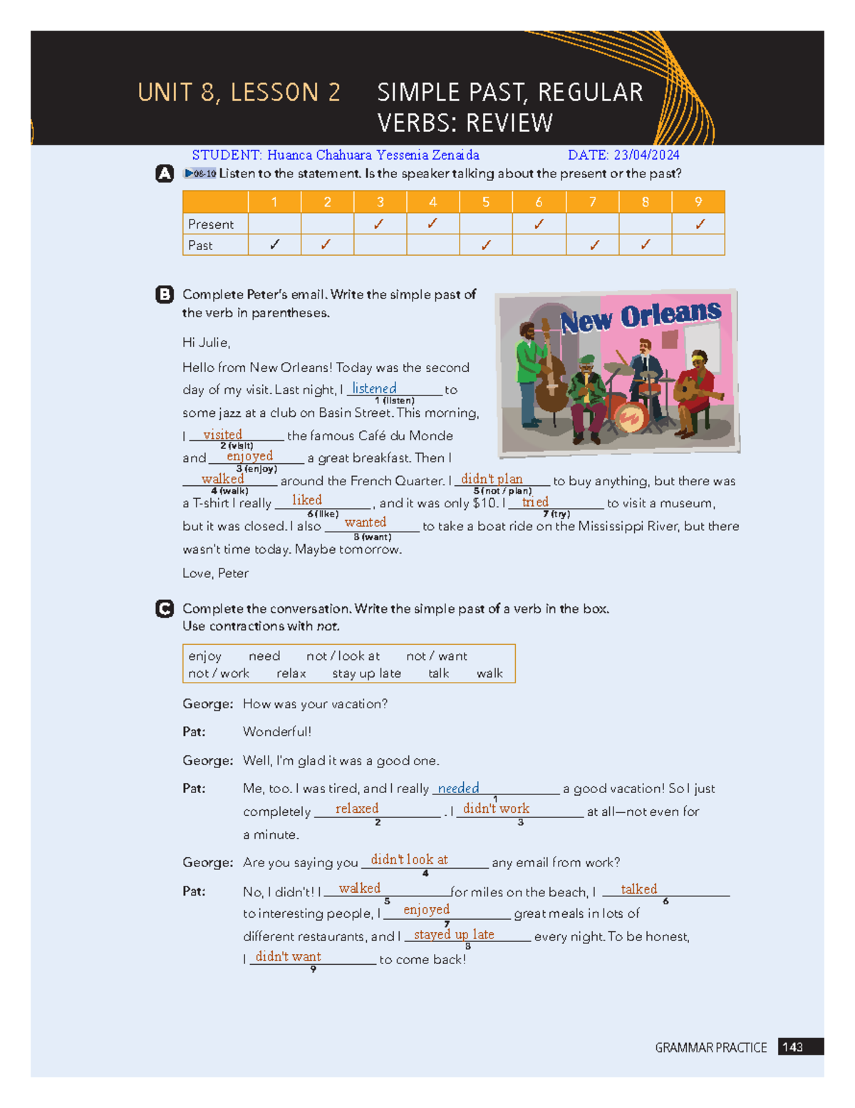 Unit 8 Lesson 2 Simple Past Practice - HUAN 101 Workbook - Studocu