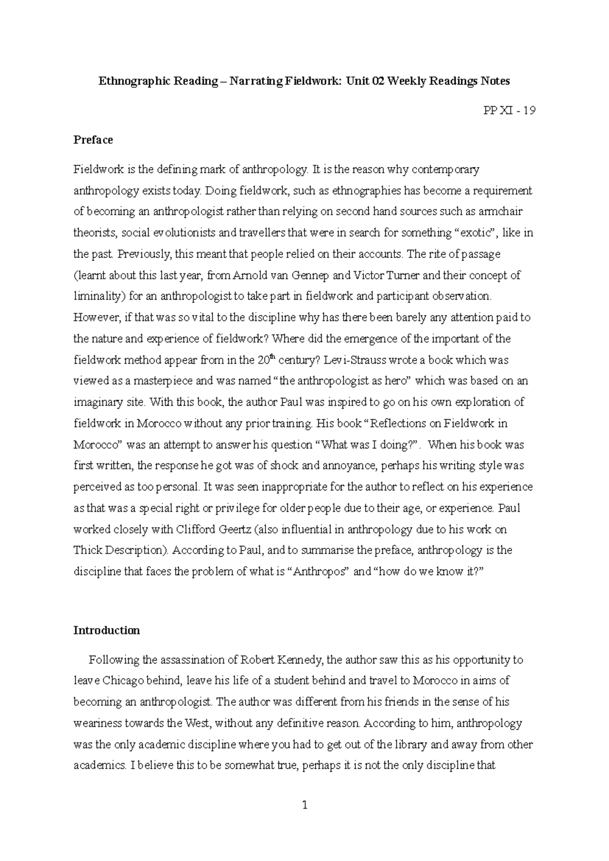 Chapter 1 Notes Paul Rabinow Reflections on Fieldwork in Morocco ...