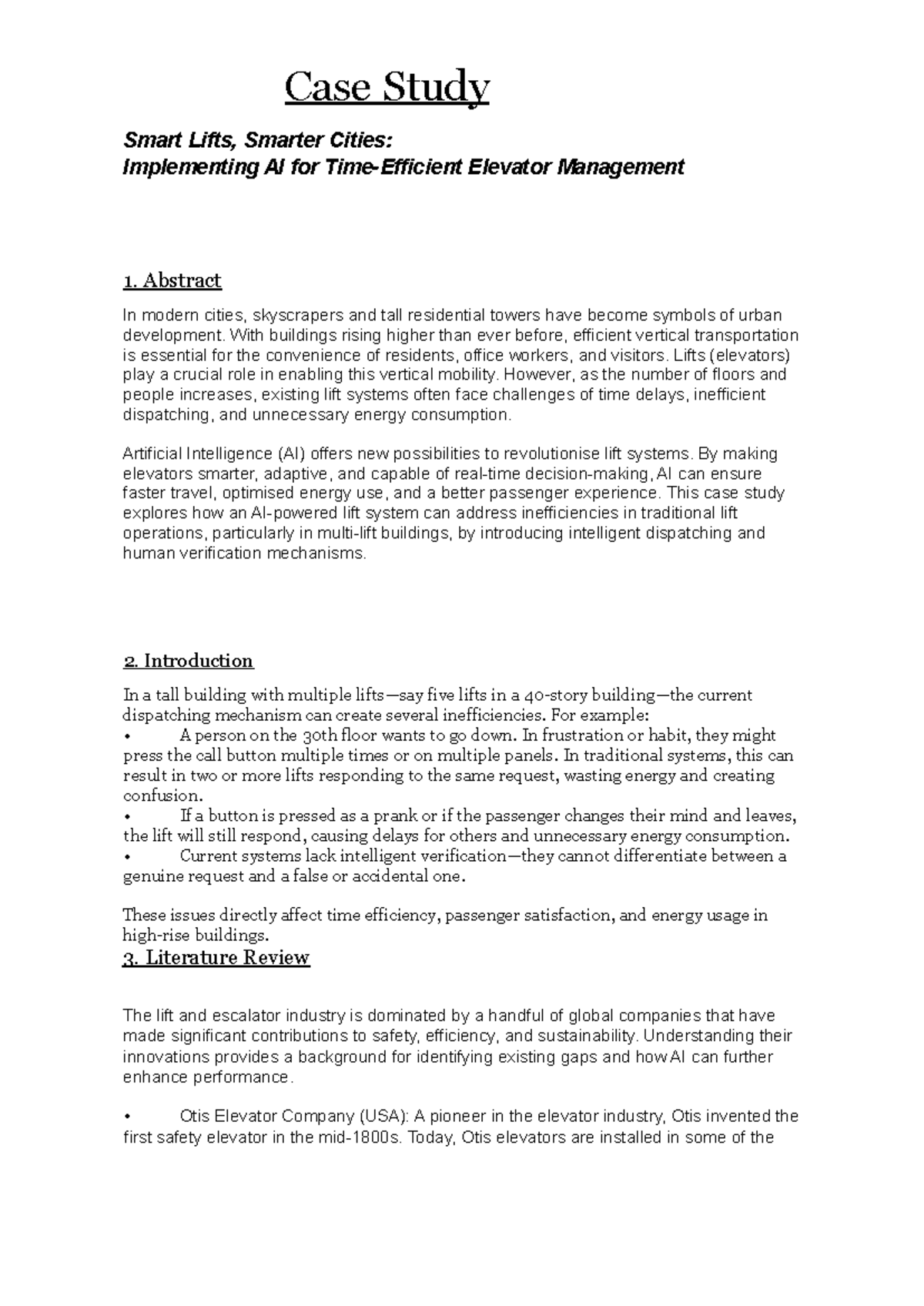 Case Study: AI-Enhanced Elevator Management for Smart Cities - Studocu