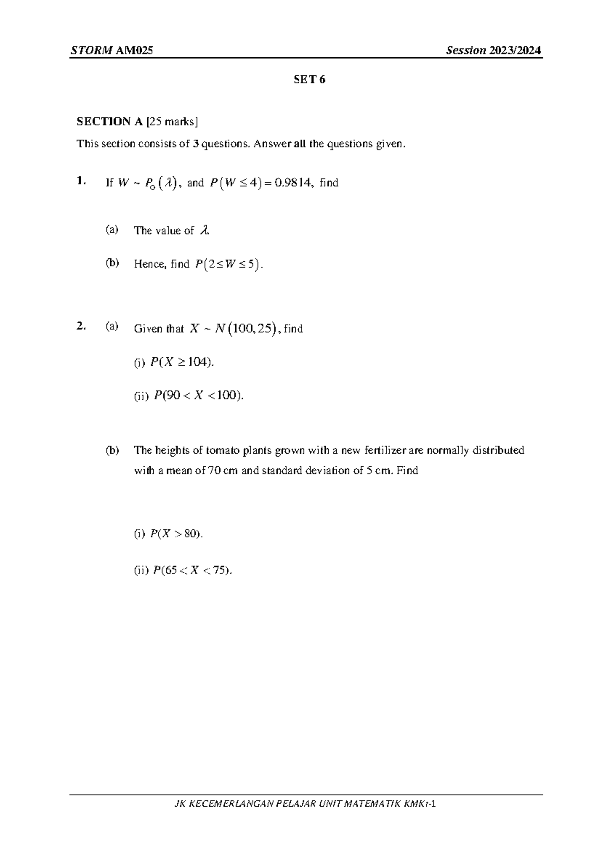 KMKt 2324 Question-1 - Q matriculation 2023/2024 Kelantan - SET 6 ...