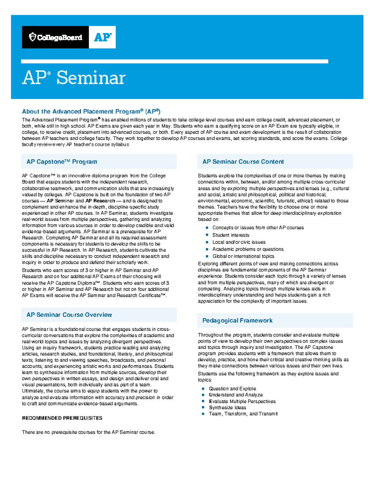 AP Seminar Overview: Exploring Complex Issues and Perspectives - Studocu