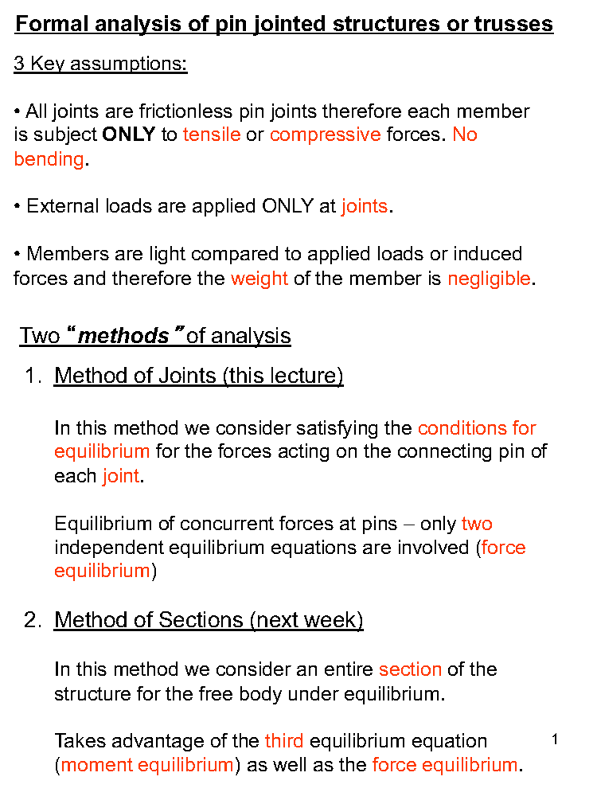 Formal Analysis of Pin Jointed Structures: Method of Joints (2.2) - Studocu