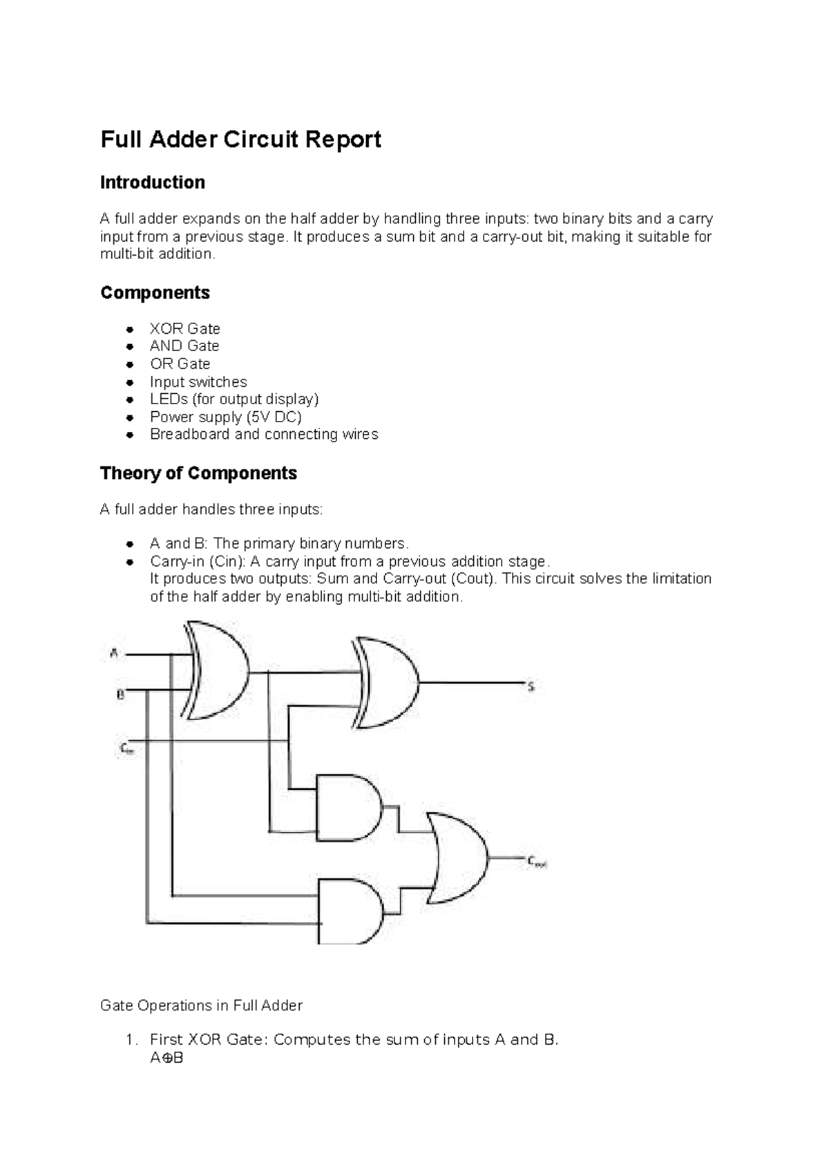 EE 101 - Full Adder Circuit Report: Design and Functionality Analysis ...