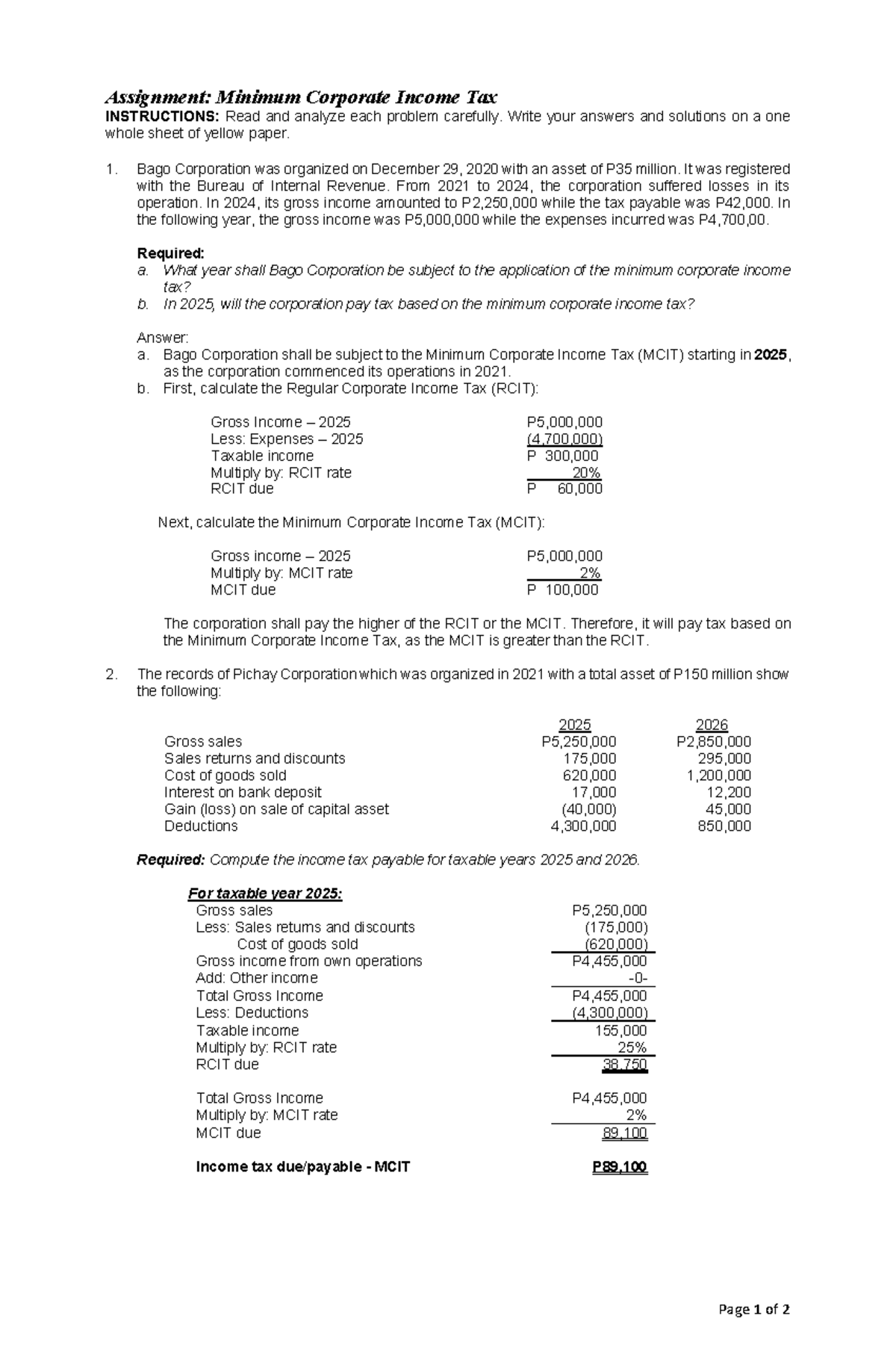Assignment: MCIT Analysis and Solutions (2025) - Studocu