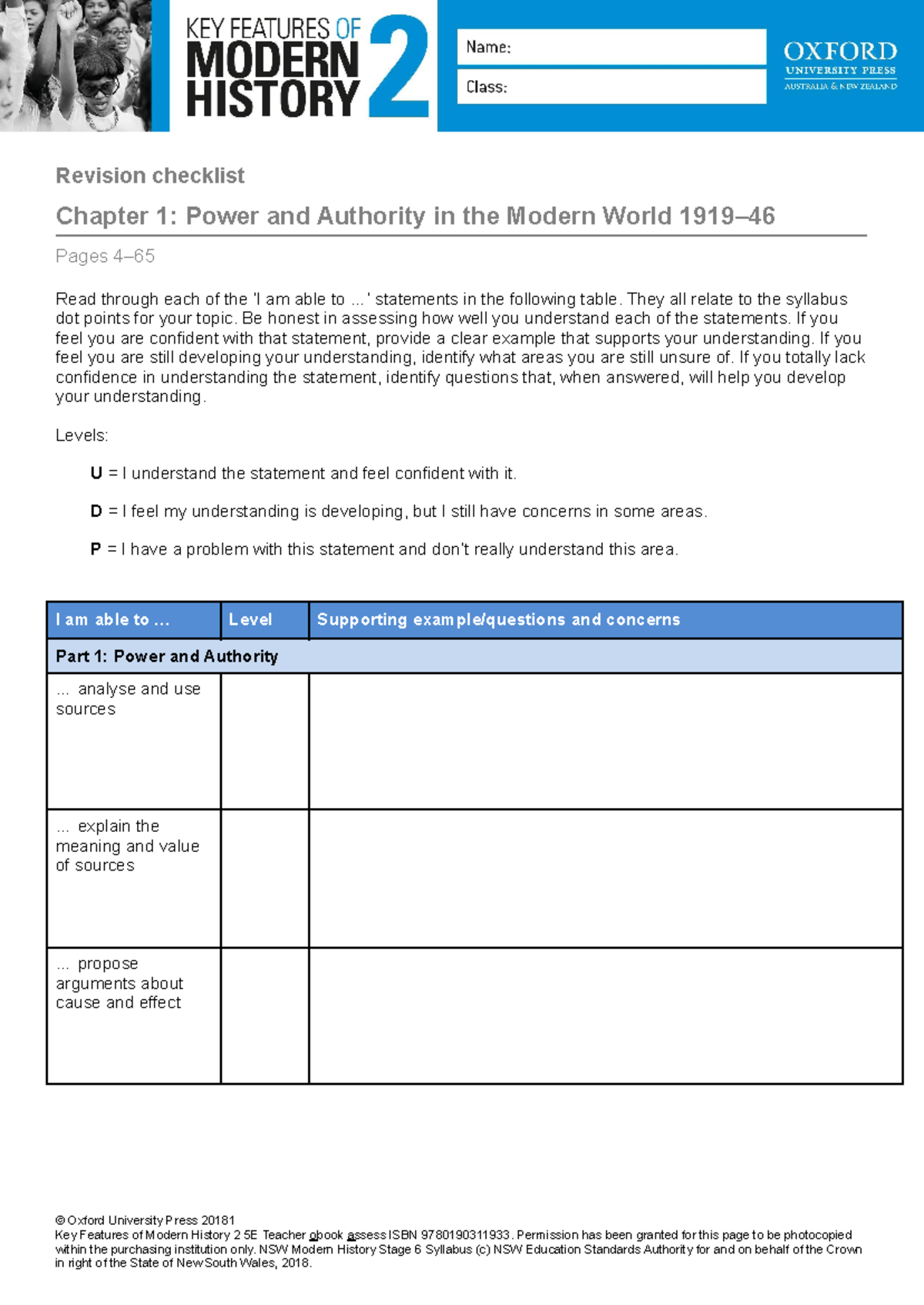 Core Revision Checklist: Power and Authority in Modern World History ...