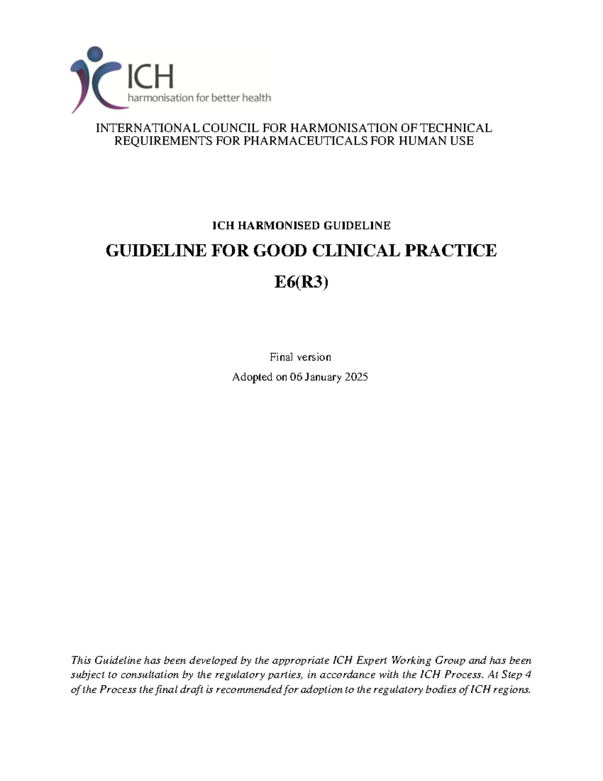 ICH E6(R3) Final Guideline on Good Clinical Practice 2025 - Studocu