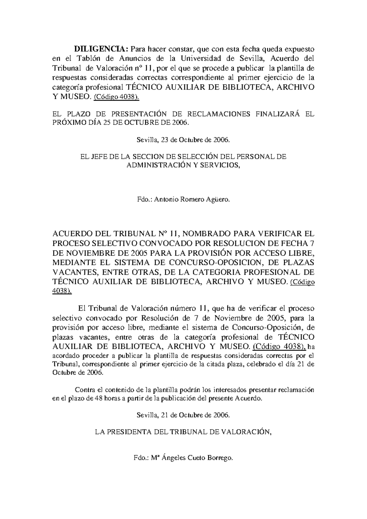 Plantilla de Respuestas Correctas - TÉCNICO AUXILIAR BIBLIOTECA (4038) - Document Preview