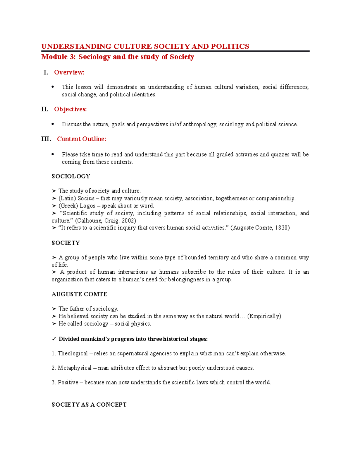 Module 3: Understanding Sociology and Society Concepts - Studocu