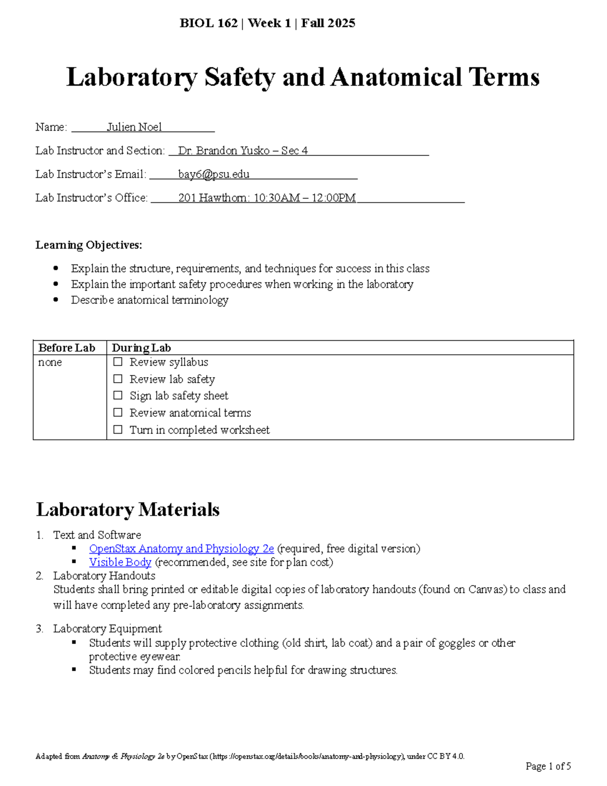 BIOL 162 Fall 2025 | Lab Safety & Anatomical Terms Guide - Studocu
