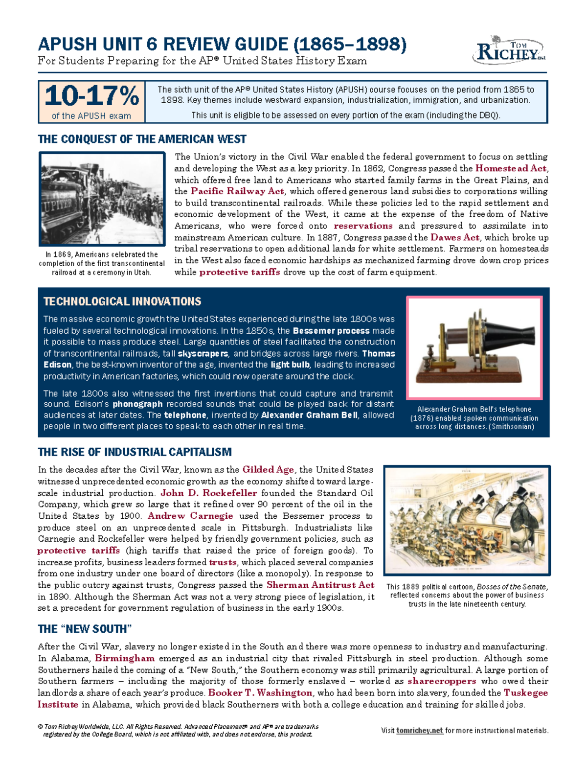 APUSH Unit 6 Review Guide: Key Themes from 1865 to 1898 - Studocu