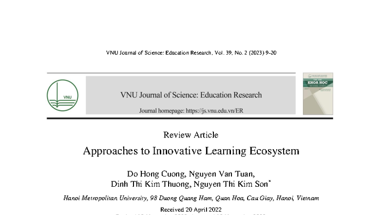 Innovative Learning Ecosystem in Vietnam: VNU Journal of Science Vol ...