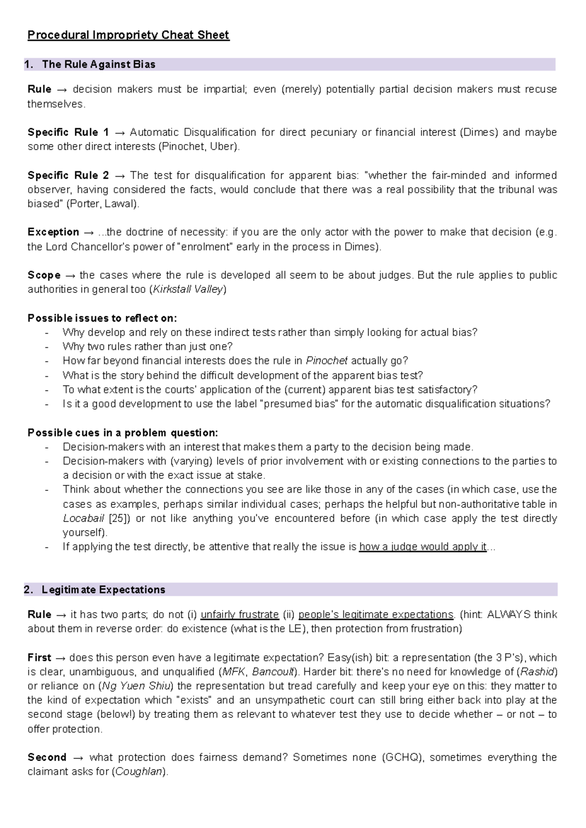Procedural Impropriety Cheat Sheet: Key Rules & Cases Analysis - Studocu