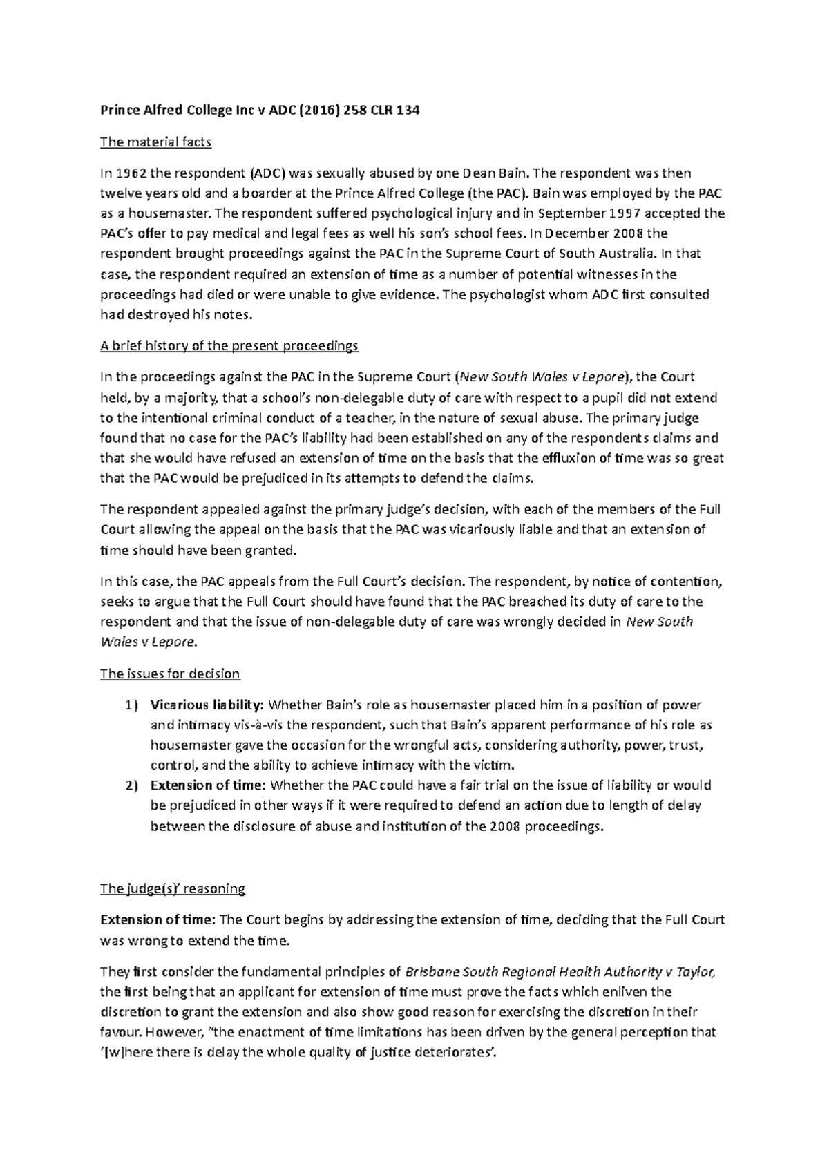 Prince Alfred College v ADC case note - Prince Alfred College Inc v ADC ...