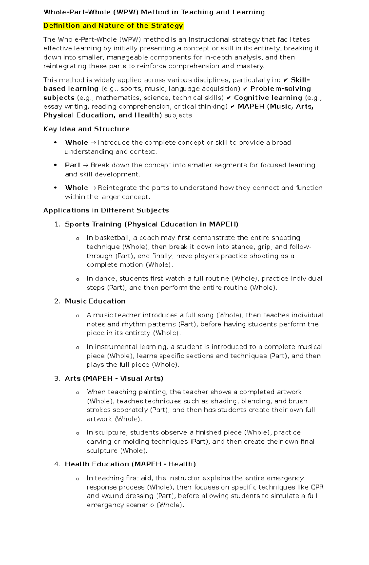 (WPW) Method: Definition, Nature, and Applications in Teaching - Studocu