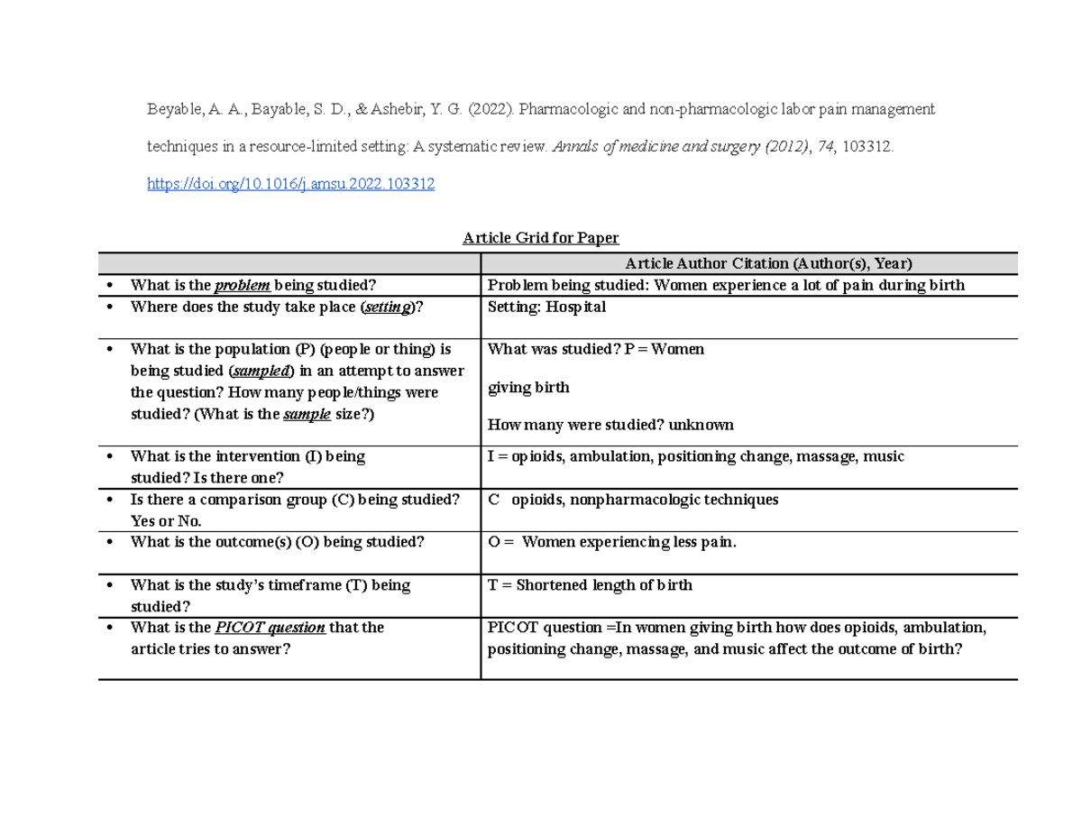 Article Grid for Paper article 4 - Beyable, A. A., Bayable, S. D ...