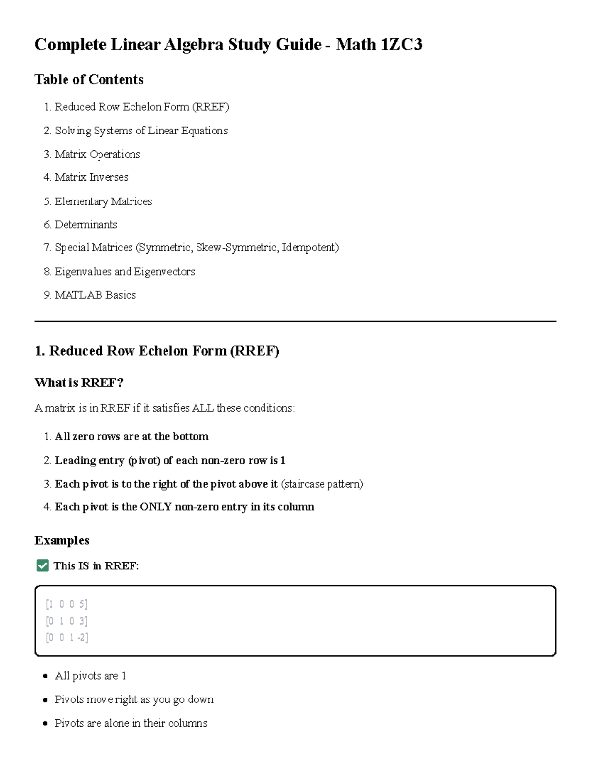 Comprehensive Linear Algebra Study Guide - Math 1ZC3 - Studocu