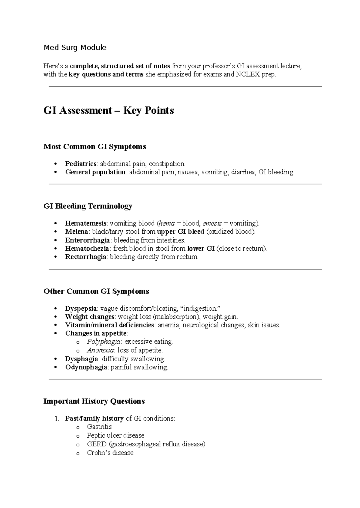 GI Assessment & Diagnostics: Key Points for NCLEX Prep (Med Surg Module ...