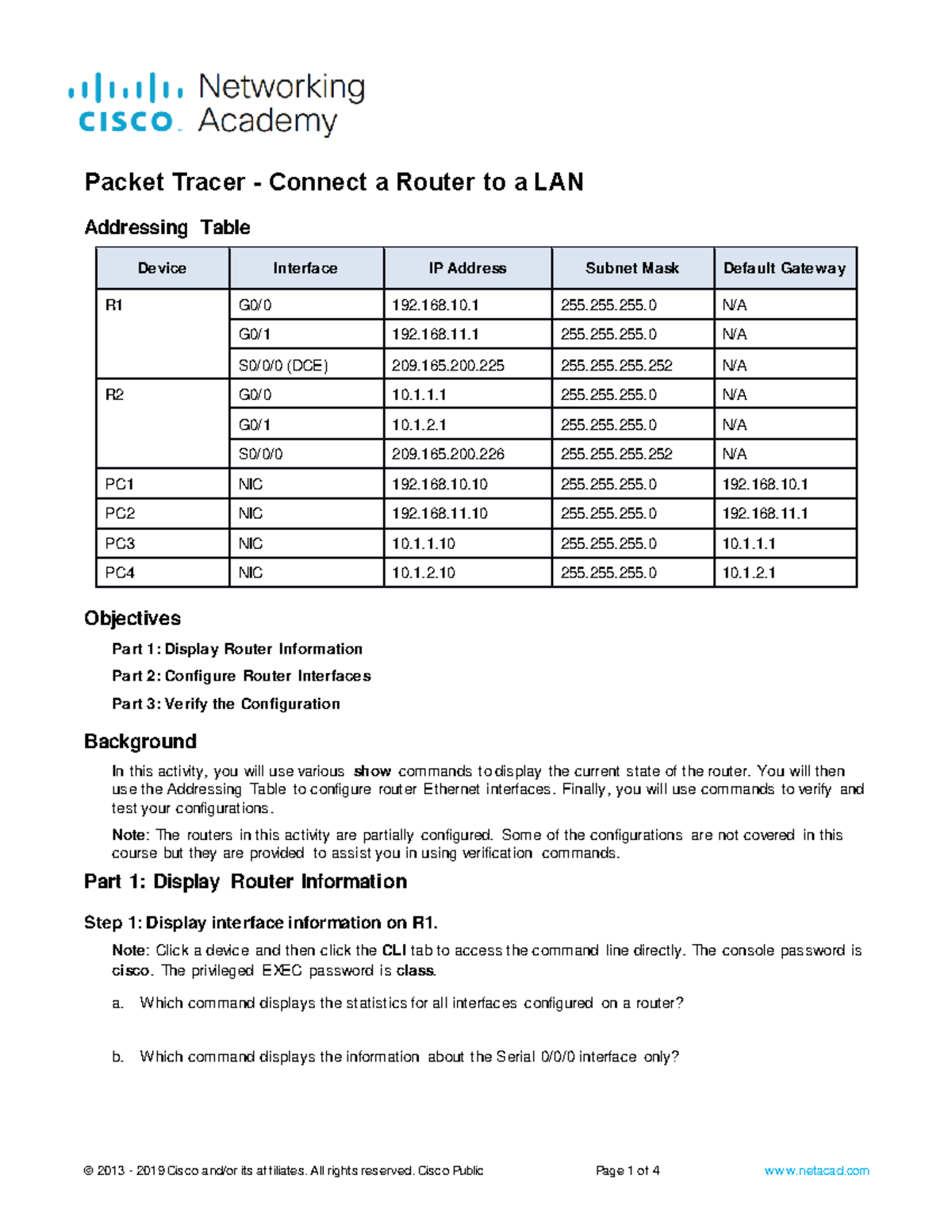 Packet Tracer 10.3.4: Connecting a Router to a LAN Configuration Guide ...