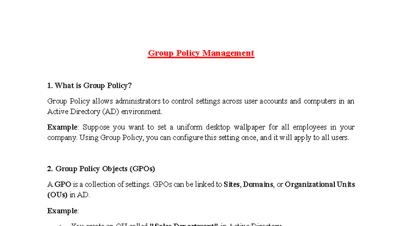 Group Policy Management: Understanding GPOs and Configurations - Studocu