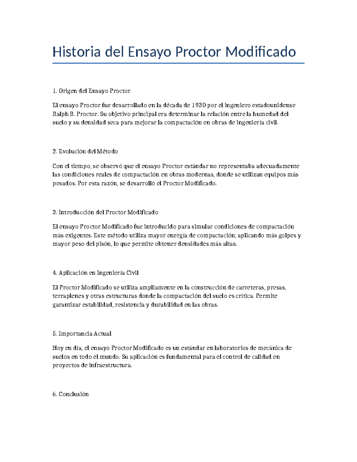 Historia del Ensayo Proctor Modificado: Orígenes y Aplicaciones - Studocu