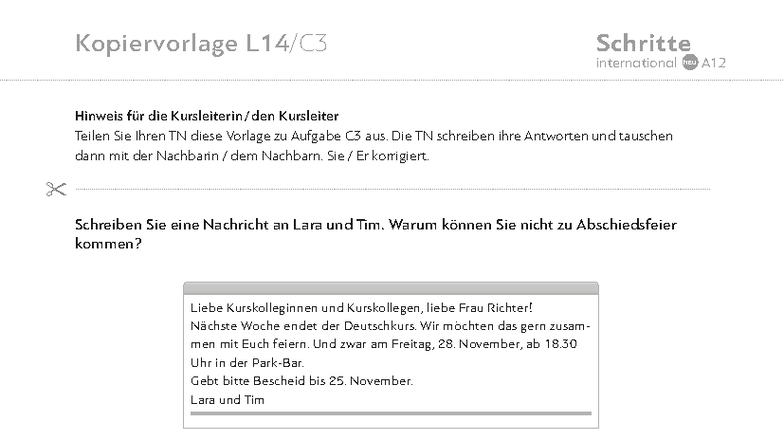 Schritte International NEU A1.2: KV für Aufgabe C3 - Studocu