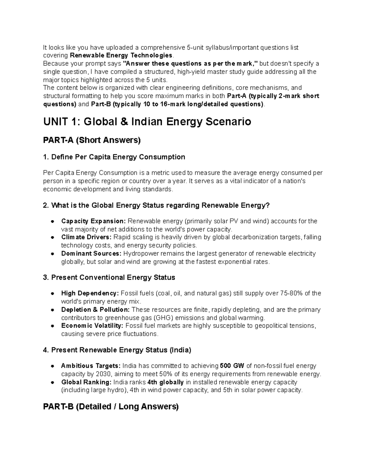 Renewable Energy Technologies Study Guide (ENGR 101) - Studocu