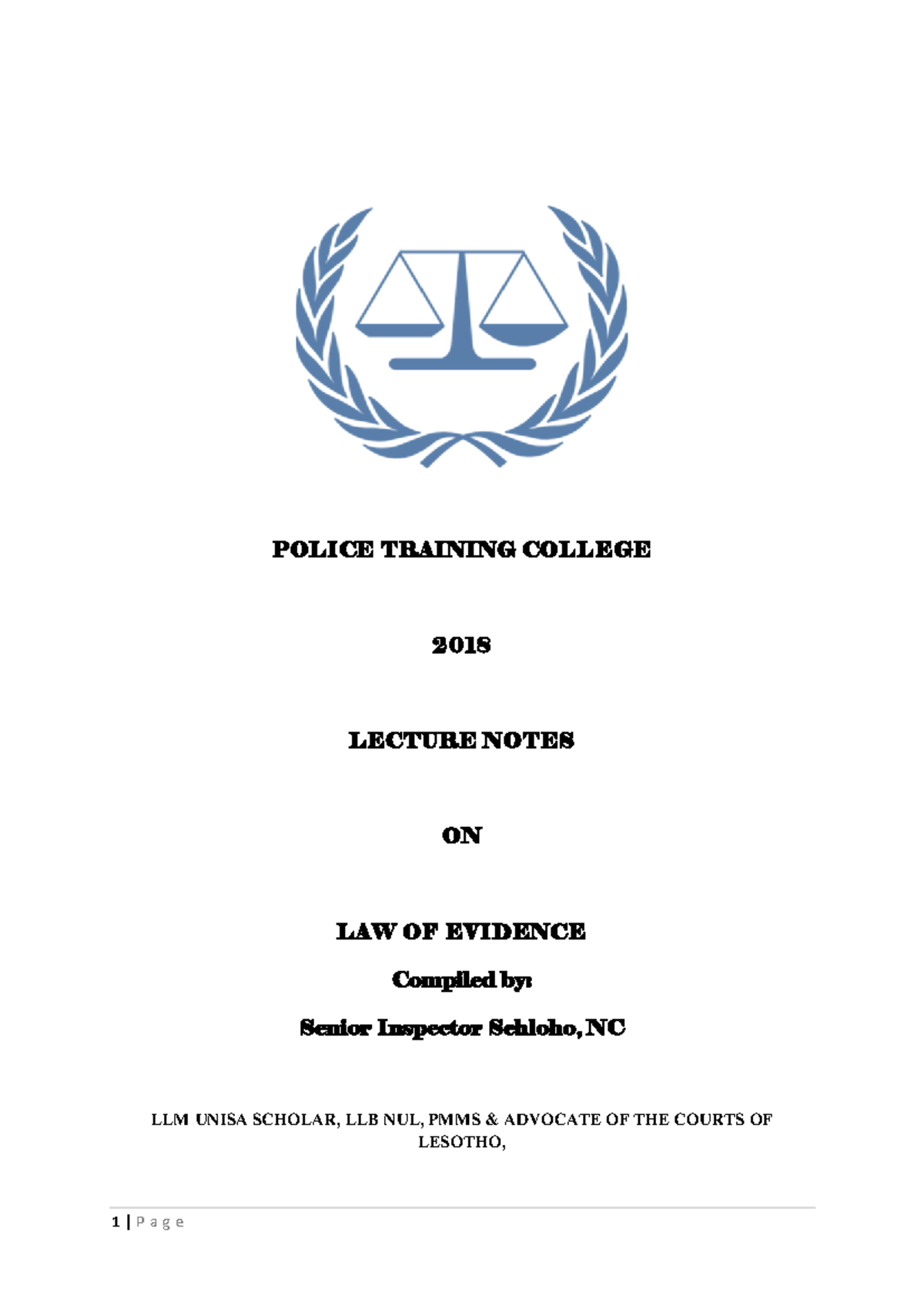 POLICE TRAINING COLLEGE 2018 LECTURE NOTES ON LAW OF EVIDENCE - Studocu