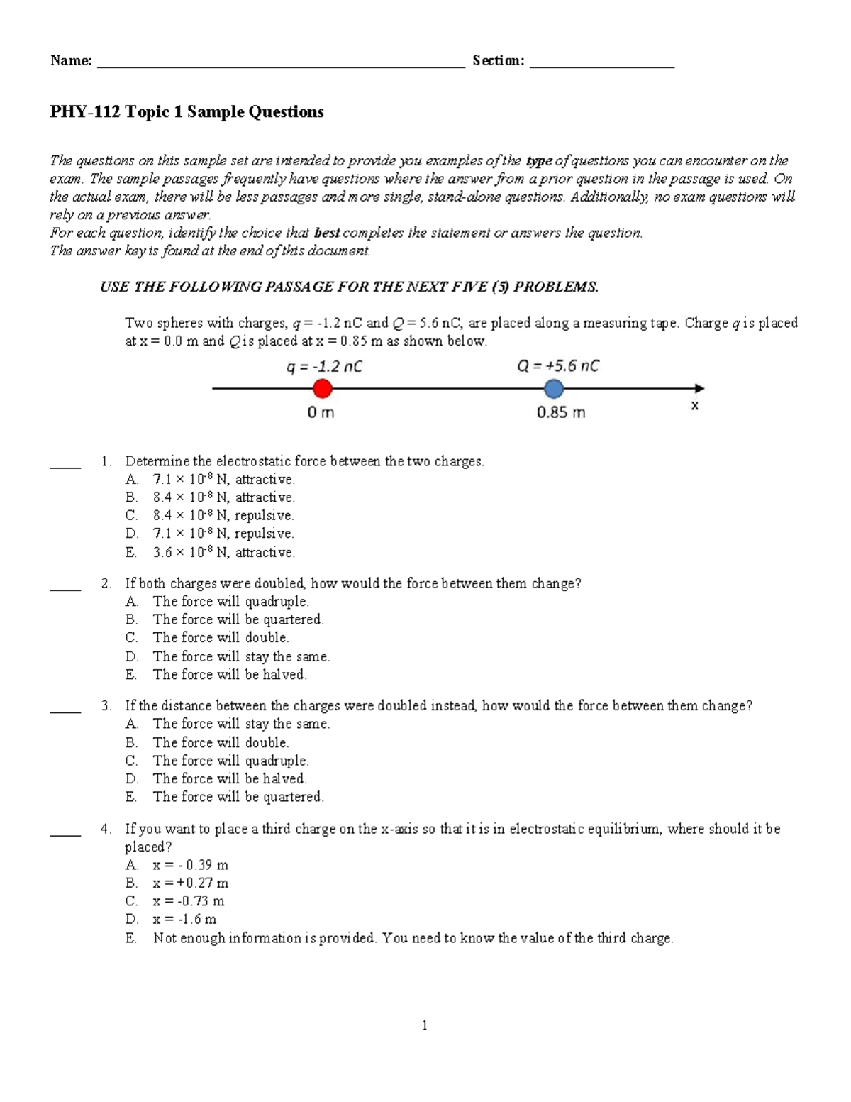 PHY-112 Topic 1 Exam Sample Questions and Answers - Studocu