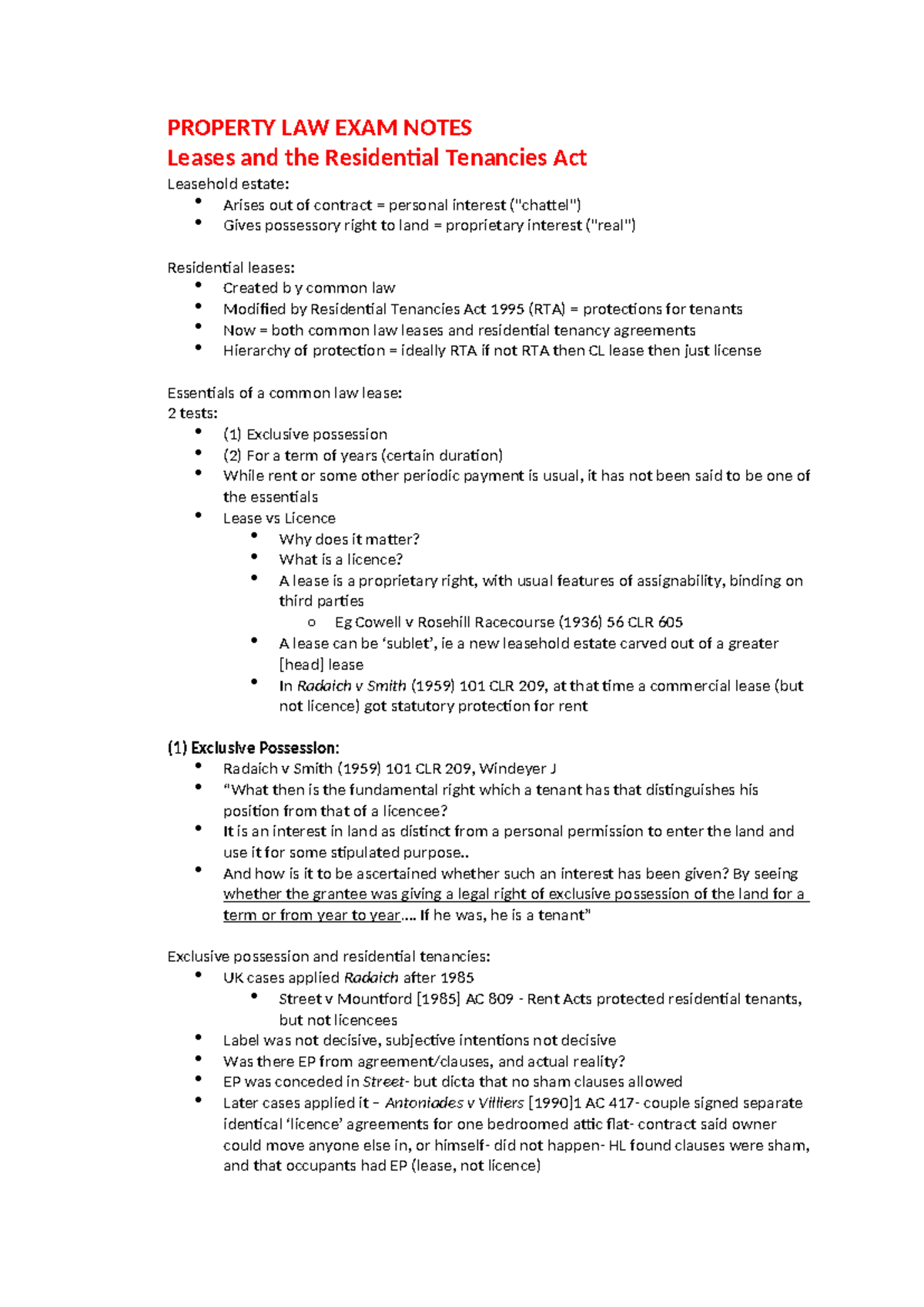 PROPERTY LAW 101: Exam Notes on Leases & Residential Tenancies Act ...
