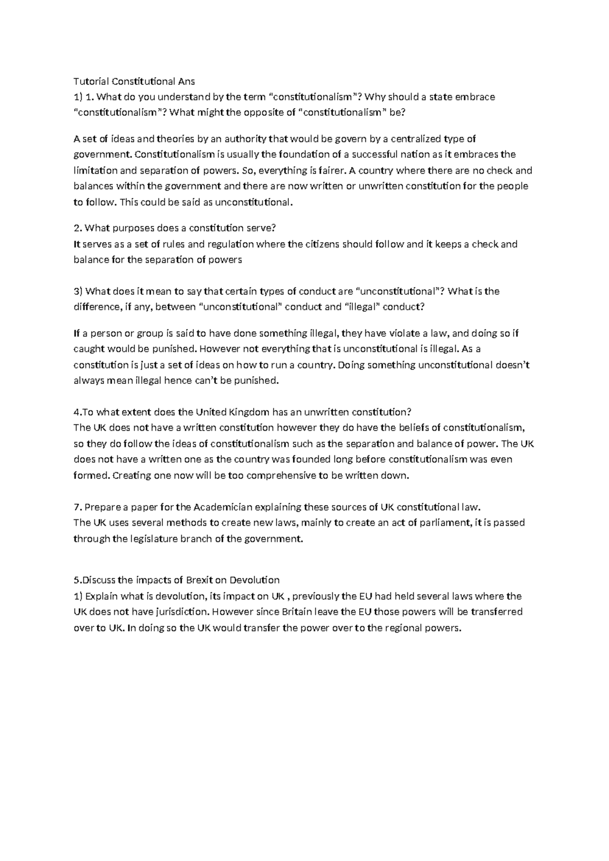 Constitutional Law Tutorial: Key Concepts and UK Insights - Studocu