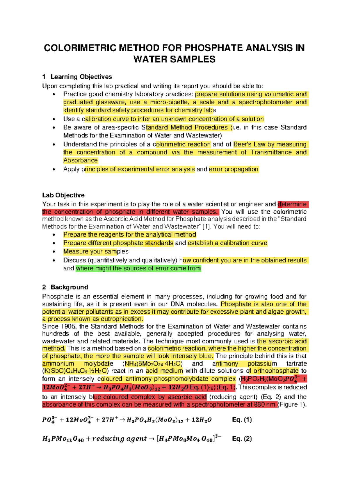 FINAL LAB REPORT: COLORIMETRIC PHOSPHATE ANALYSIS (CHM 302) - Studocu