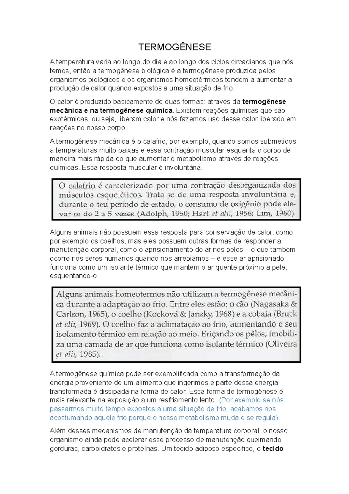 Termogênese: Notas Resumidas para Biofísica B - Studocu
