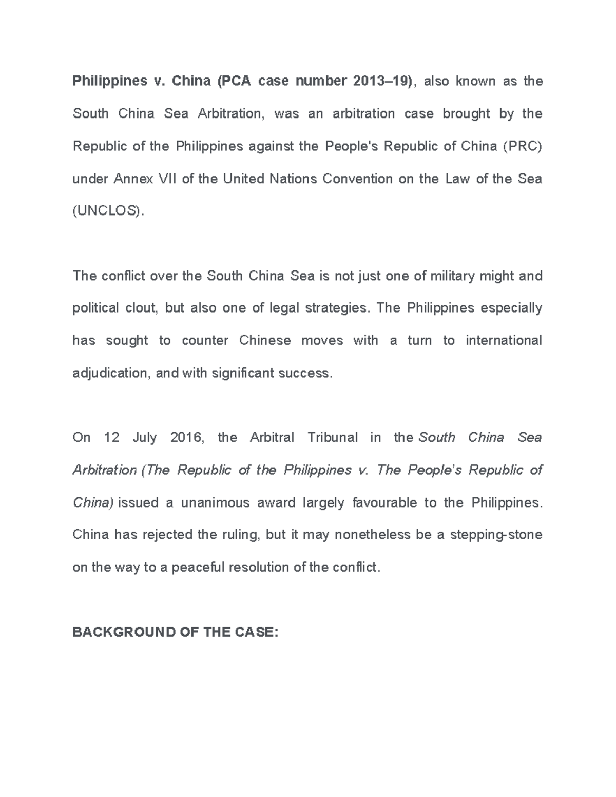 Philippines v. China (PCA Case 2013-19): The South China Sea Ruling ...
