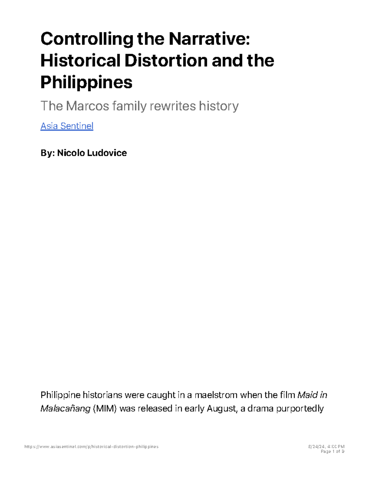 Controlling the Narrative: Historical Distortion in the Philippines ...