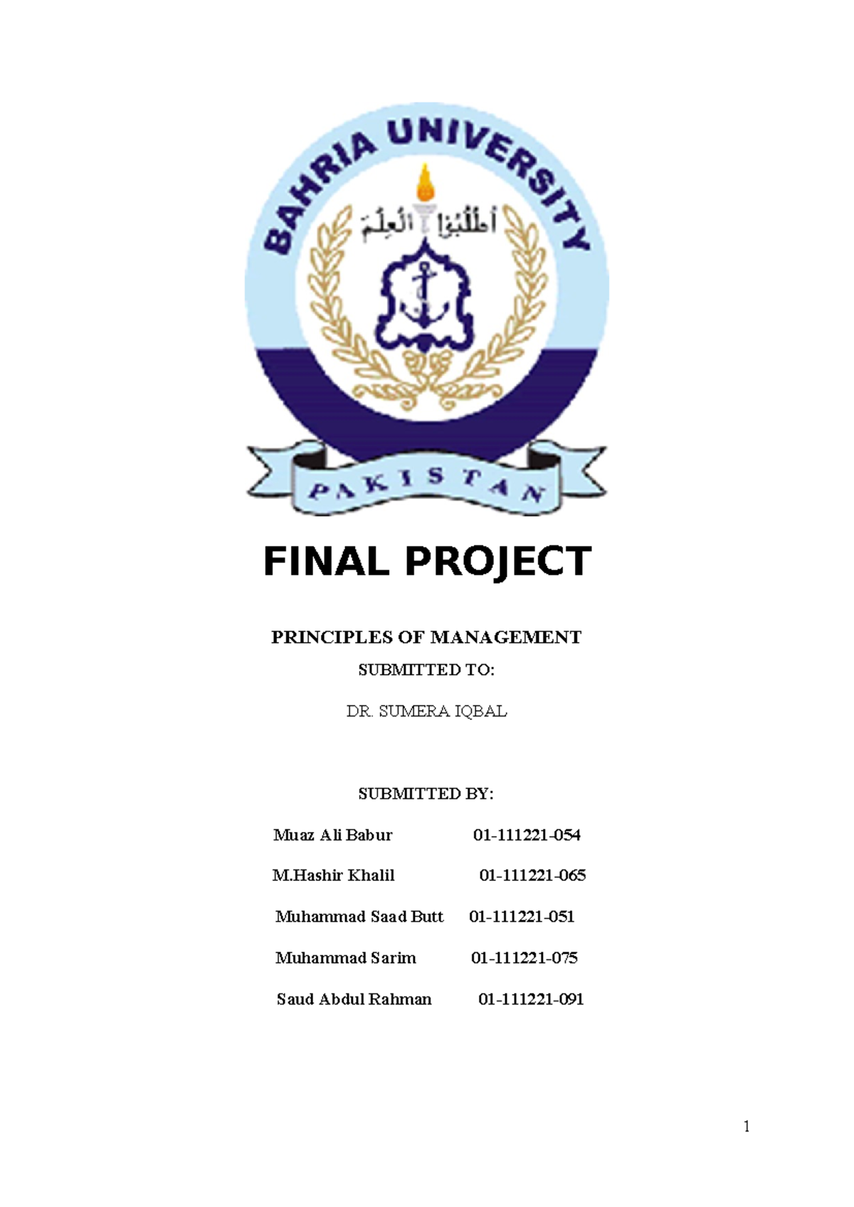 Final Project management - FINAL PROJECT PRINCIPLES OF MANAGEMENT ...