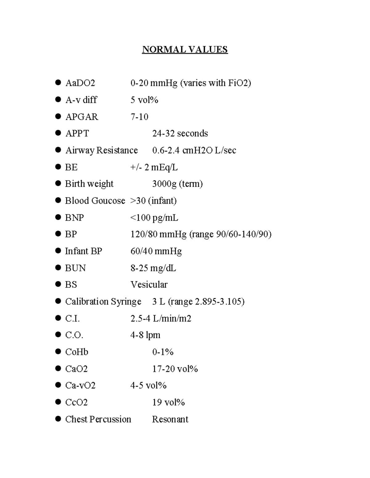 Normal Values for Pediatric Vital Signs and Lab Results - Studocu