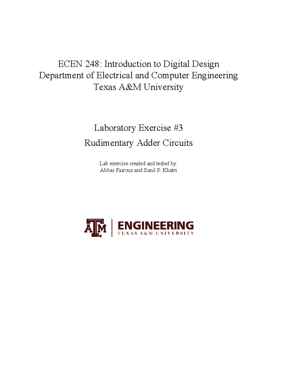 ECEN 248: Lab 3 Manual on Adder Circuits Design and Testing - Studocu