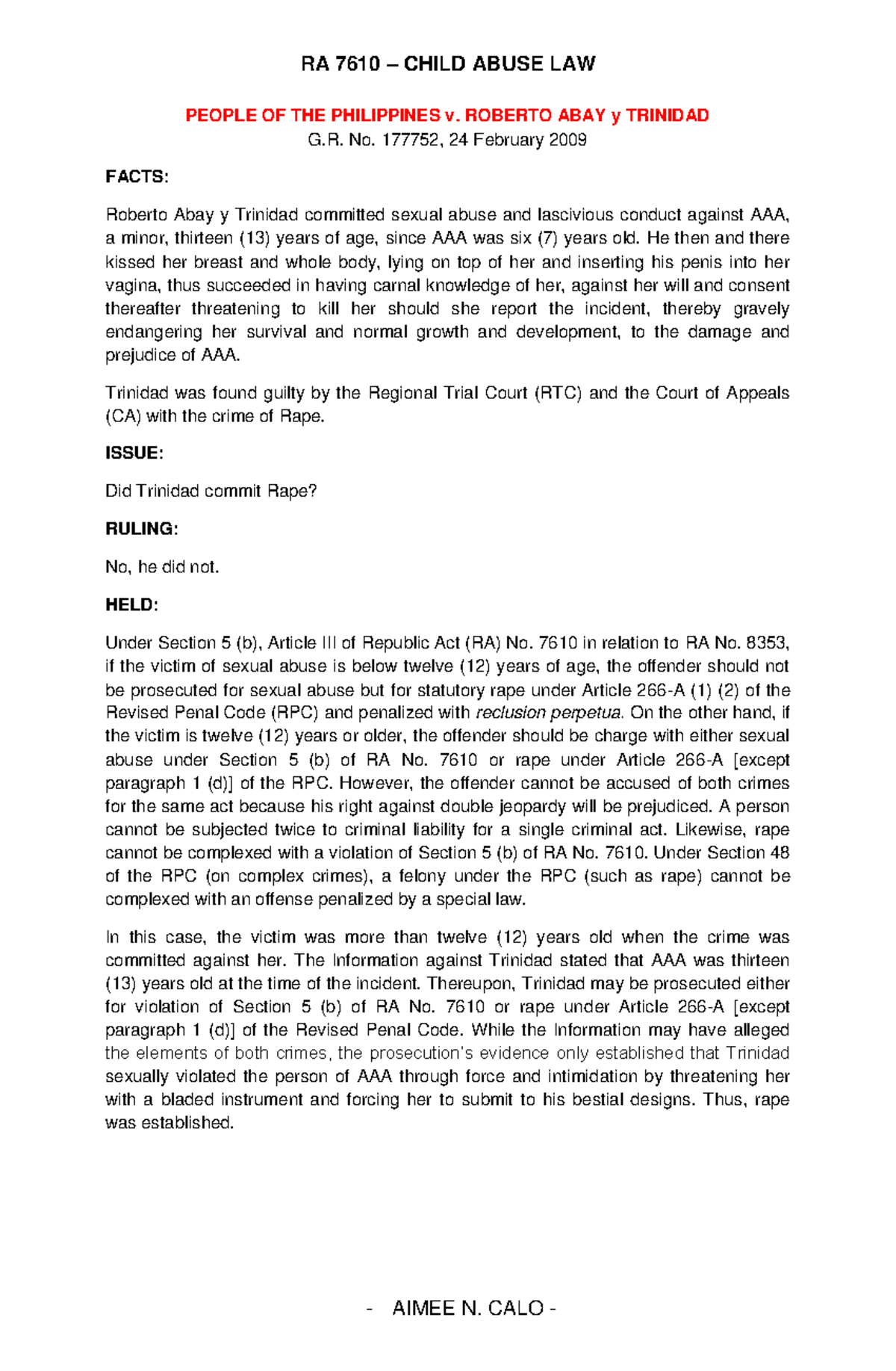 RA 7610 Child Abuse Law: Case Studies on Rape and Lascivious Conduct ...