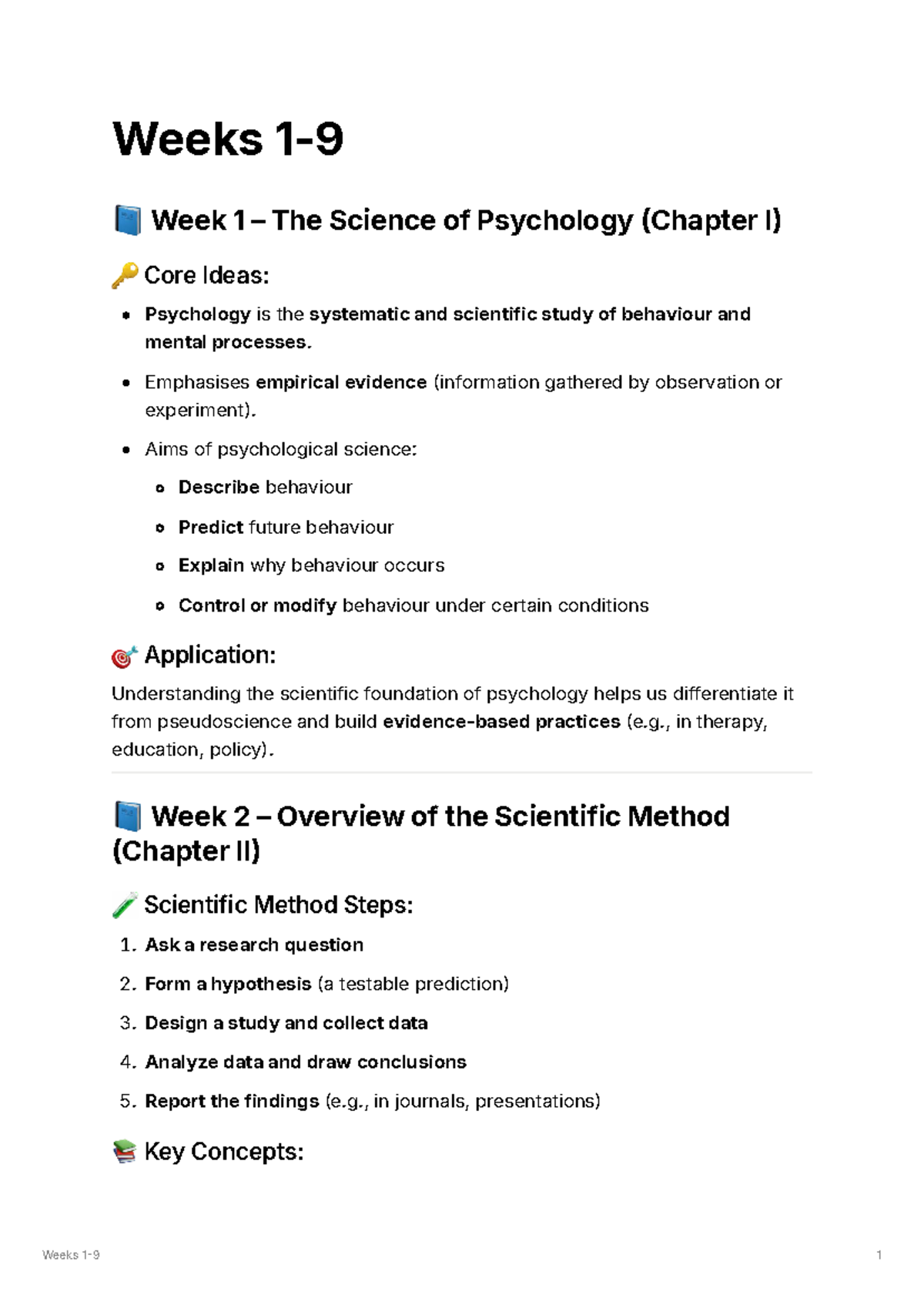 Weeks 1-9 Summary: Research Methods in Psychology (PSY101) - Studocu