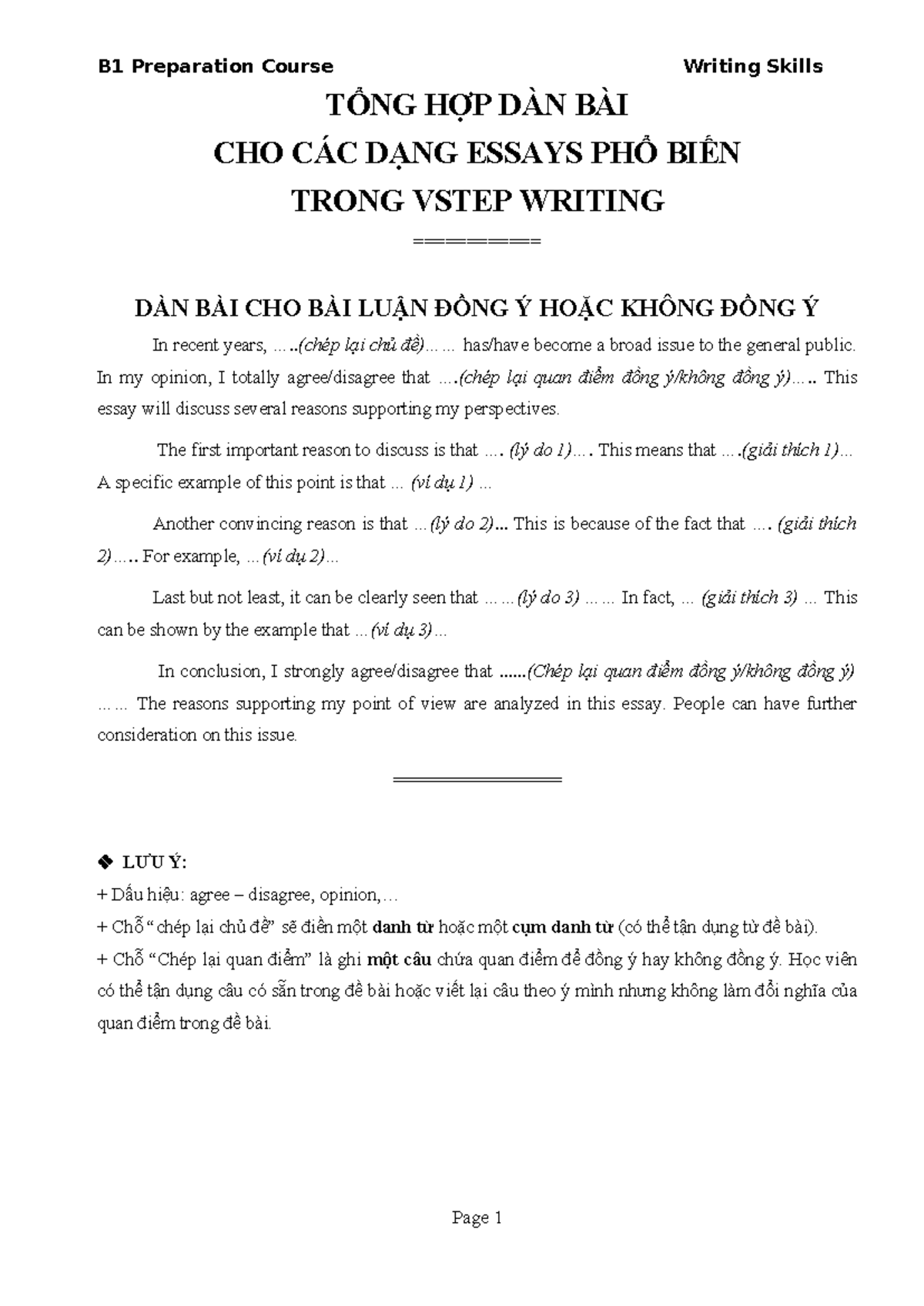 B1 Preparation Course: Writing Skills for VSTEP Essays - Studocu