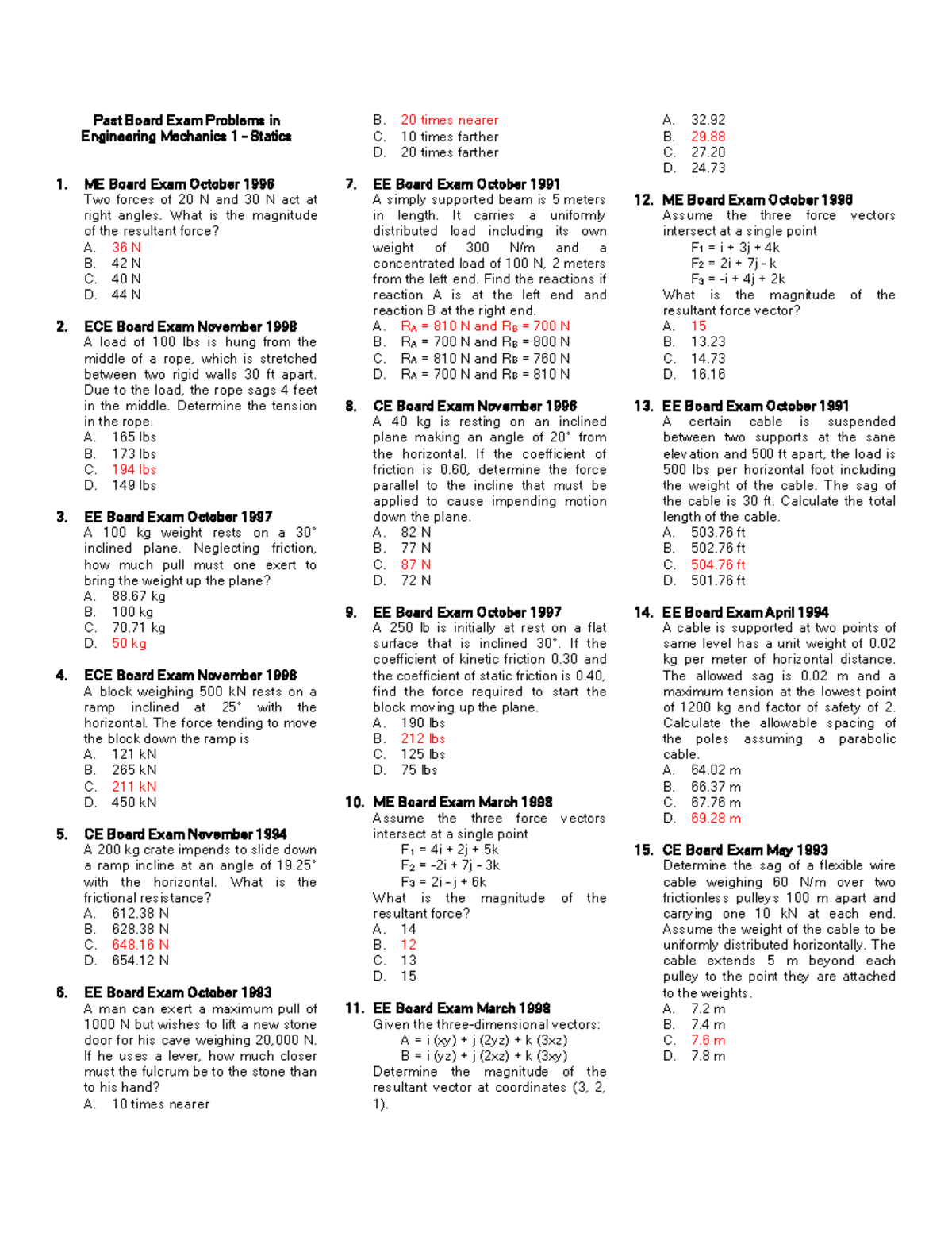 Past Board Exam Problems in ME 1 - Statics - Studocu