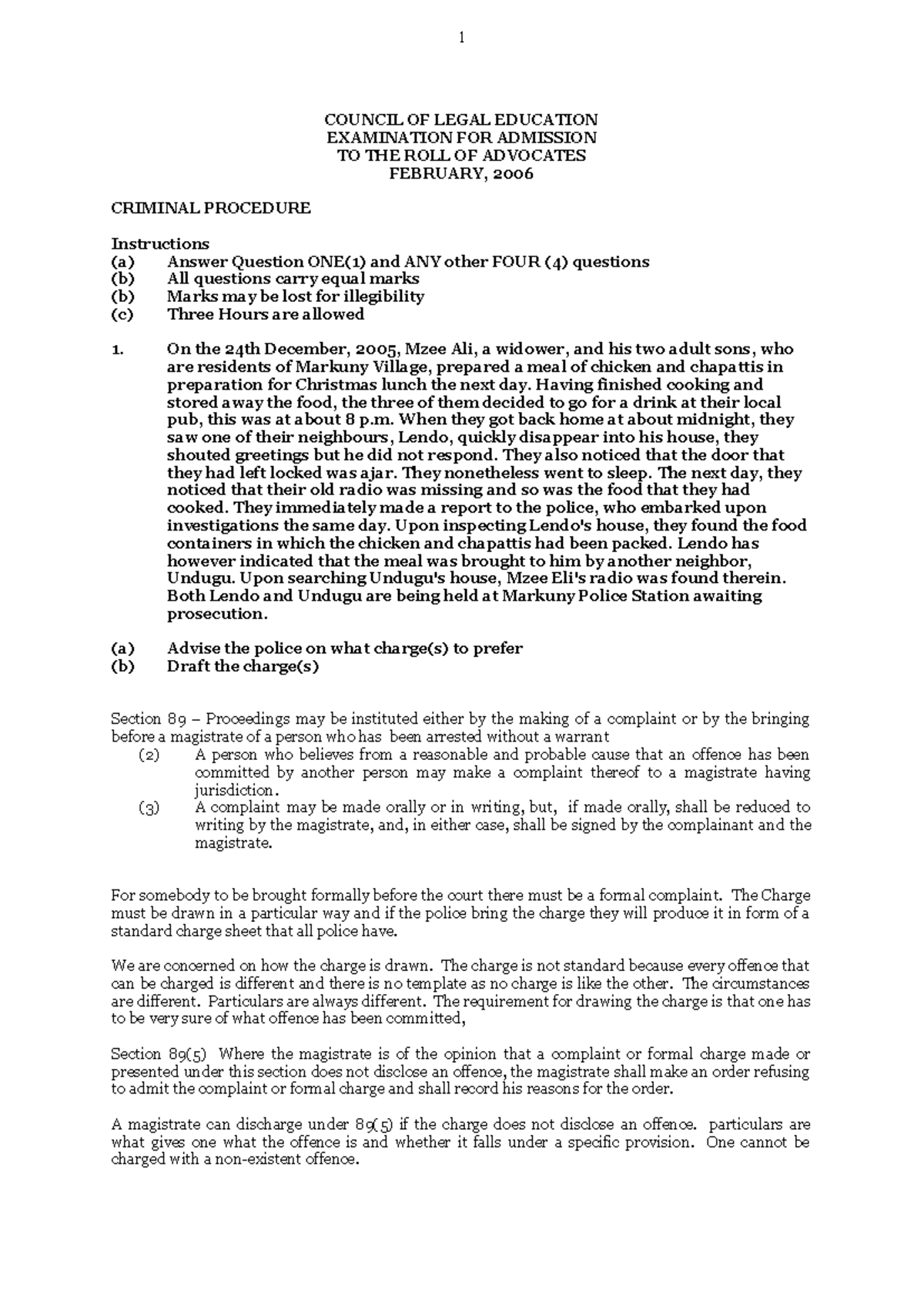 Criminal Procedure Exam Notes - 1 CLE 2006: Key Concepts & Charges ...