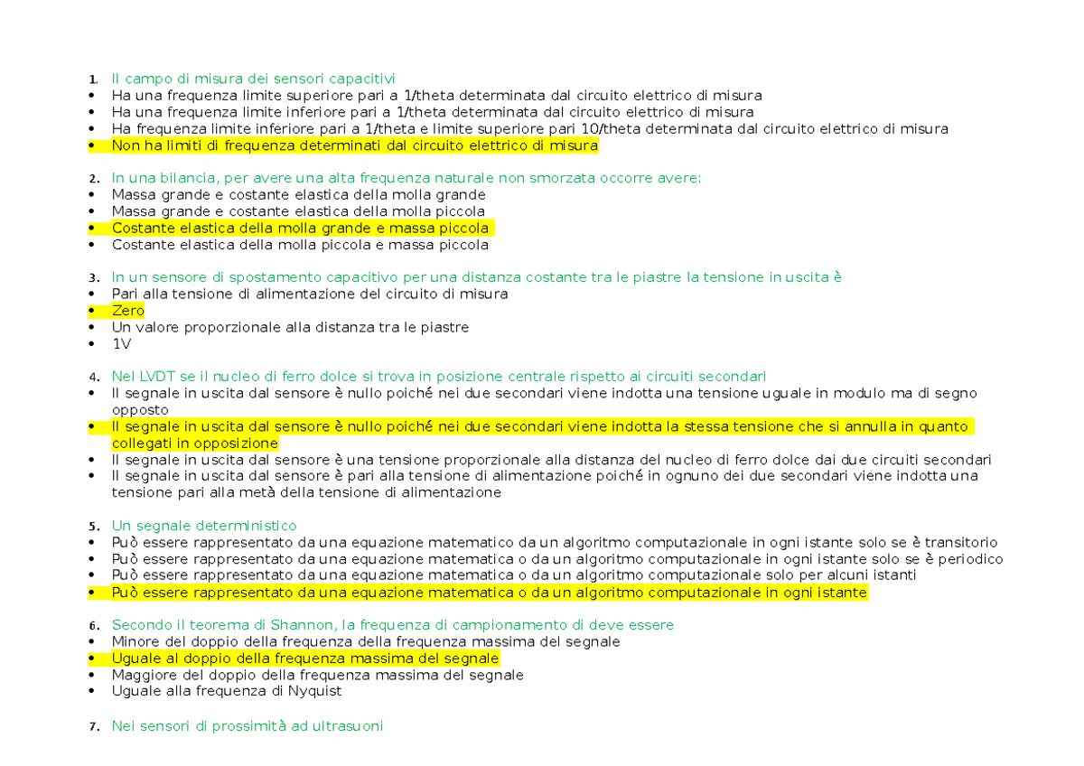 Domande sui Sensori Capacitivi - Eleonora (Corso 2023) - Studocu