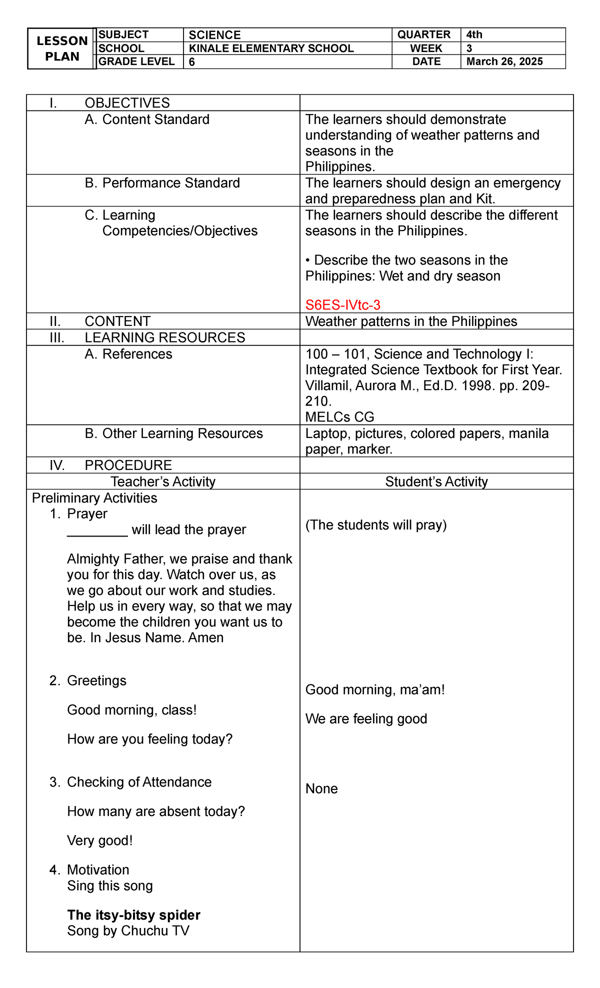 DLP ENG 6: Lesson Plan on Weather Patterns and Seasons - Studocu
