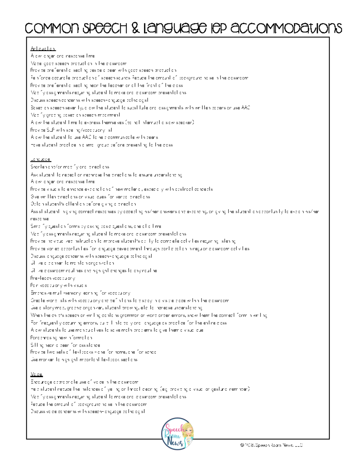 IEP-Accomodations - Accommodations for IEP Students - © 2018, Speech ...