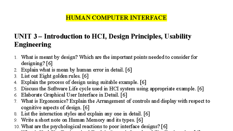 HCI QB - SPPU TE Endsem Exam Question Bank for HCI Unit 3-5 - Studocu