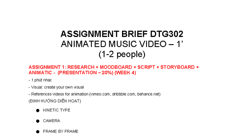 DTG302 Animated Music Video Assignment Brief and Guidelines - Studocu