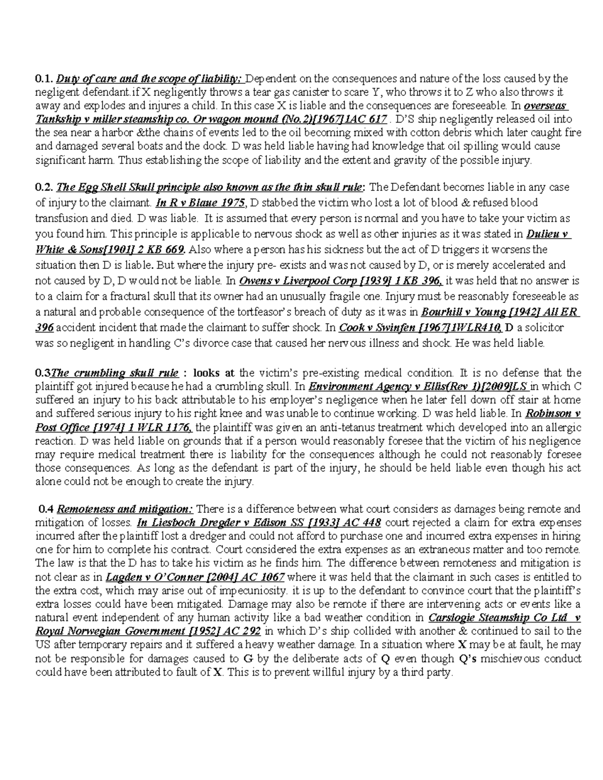 Tort CW 3 - Key Principles of Duty of Care and Liability - Studocu
