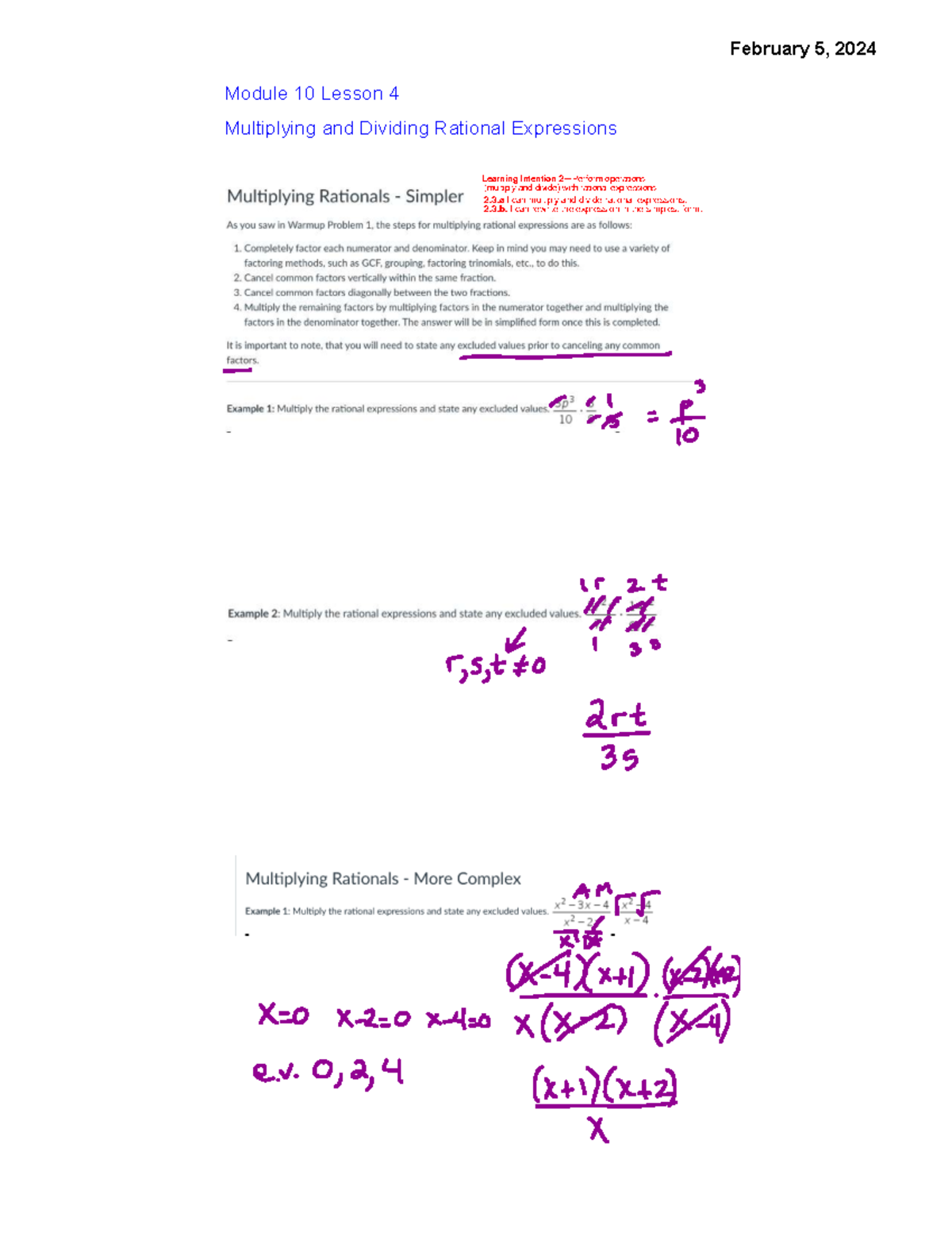 Notes Module 10 Lesson 4 - Module 10 Lesson 4 Multiplying and Dividing ...