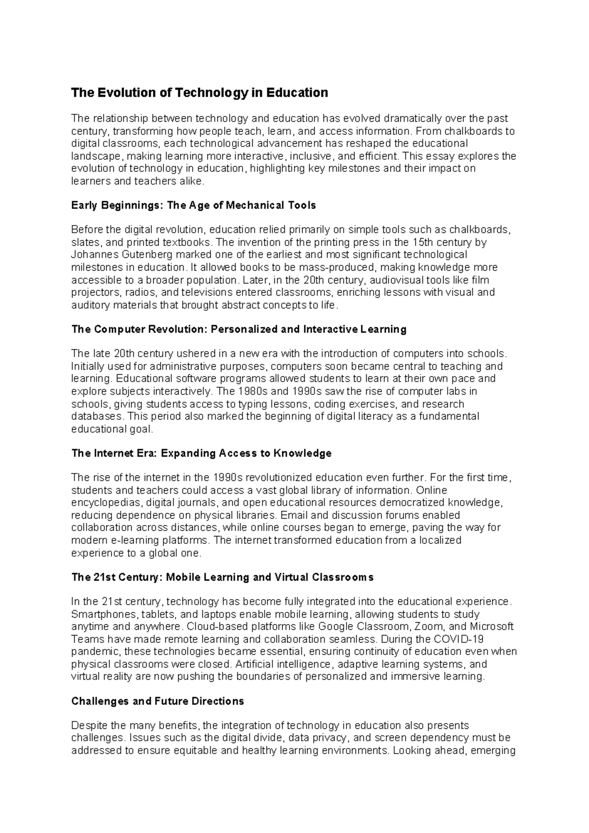 EDU 101: The Evolution of Technology in Education Essay - Studocu